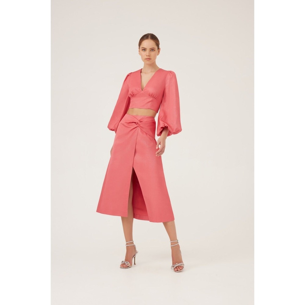 KEEPSAKE Raquel Midi Skirt in Rouge A-line Split Front Women's Sizeβ Small
